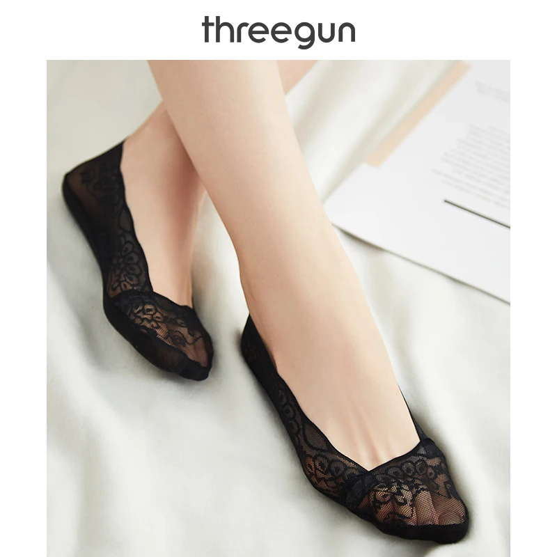 THREEGUN/3 пары носков без шоу кружевные женские короткие невидимые Нескользящие