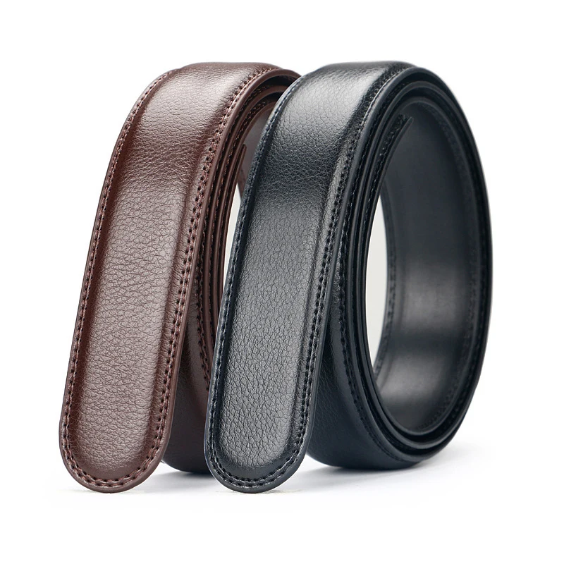 No Buckle Designer Mens Belts Body 3.5cm Wide Cowskin Genuine Leather High Quality Waistband Men Automatic Belt Strap KZM012