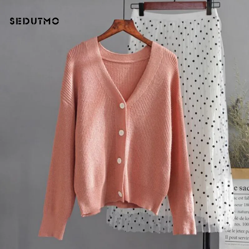 SEDUTMO осенний Свитер оверсайз женский кардиган короткий вязаный свитер