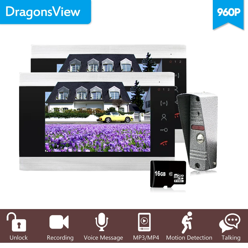 Dragonsview 960P AHD 7 дюймов видео домофон Кольцо Дверной Звонок камера проводное