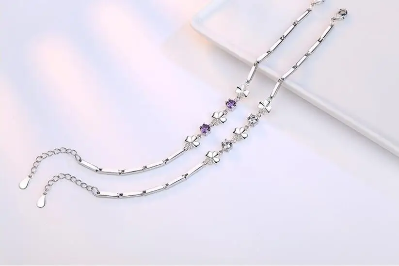 Anenjery 925 пробы серебряные циркониевые браслеты на удачу для женщин pulseira feminina подарок на день Святого Валентина S-B105