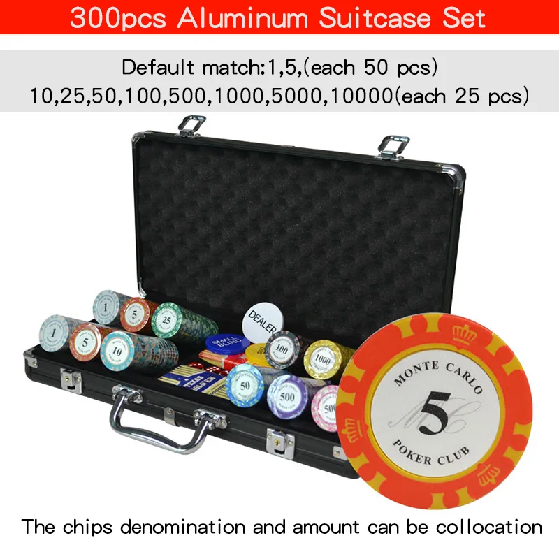 300pcs black box 100200300400500 казино Техасский глиняный покерный чип наборы Pokers Алюминиевый Чемодан с игральными картами и кубиками и дилером - Цвет: 300pcs black box