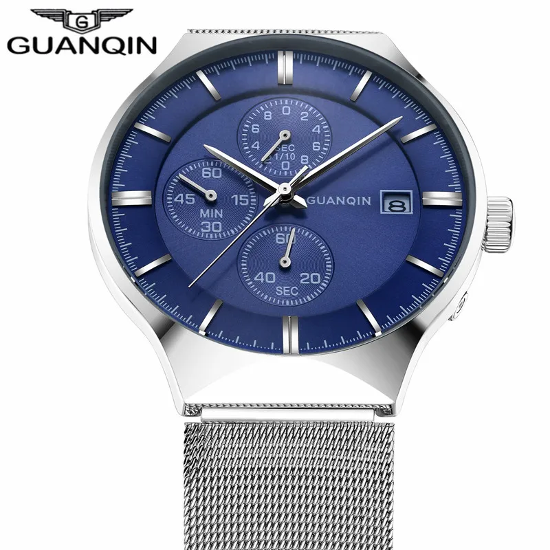 GUANQIN Роскошные Брендовые мужские часы Relogio Masculino кварцевые наручные тонкие