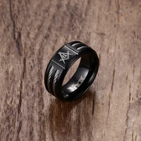 masonicman new mens black rings stainless steel double wire cable inlay ring for men wedding band laser masonic vintage jewelry