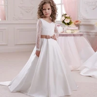 gorgeous long sleeve flower girls dress for wedding with sash princess girls first communion dress pageant gown