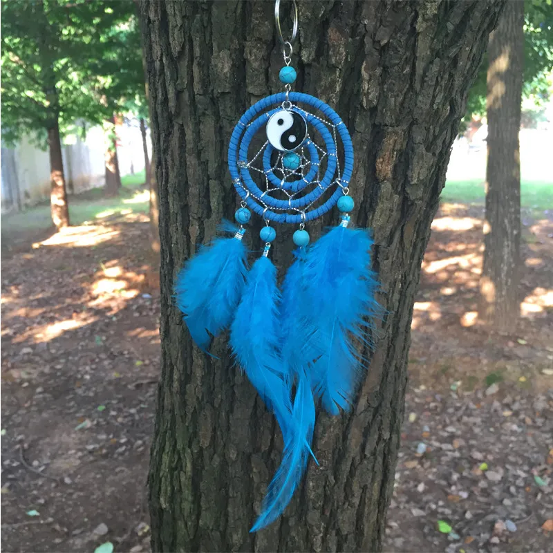 

6*20CM Dream Catcher Home Decor, blue Feather Dreamcatcher Wind Chimes Indian Style Mascot Car or Wall hanging Decoration