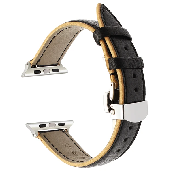 Black Yellow S Итальянский ремешок из натуральной телячьей кожи для iWatch Apple Watch, 38 мм, 42 мм, серия 1, 2, 3, двойной цветной ремешок, застежка-бабочка, ремешок на запястье - Цвет ремешка: Black Yellow S