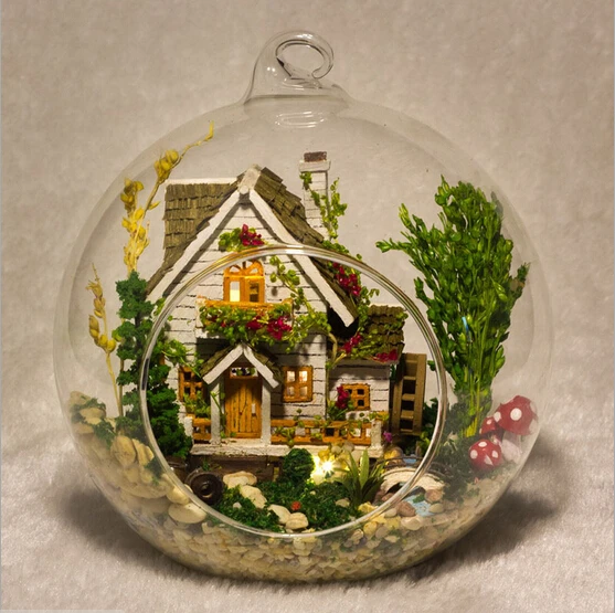 G015 DIY Кукольный дом miniatura мини шар из стекла лес вилла модели виллы комплекты