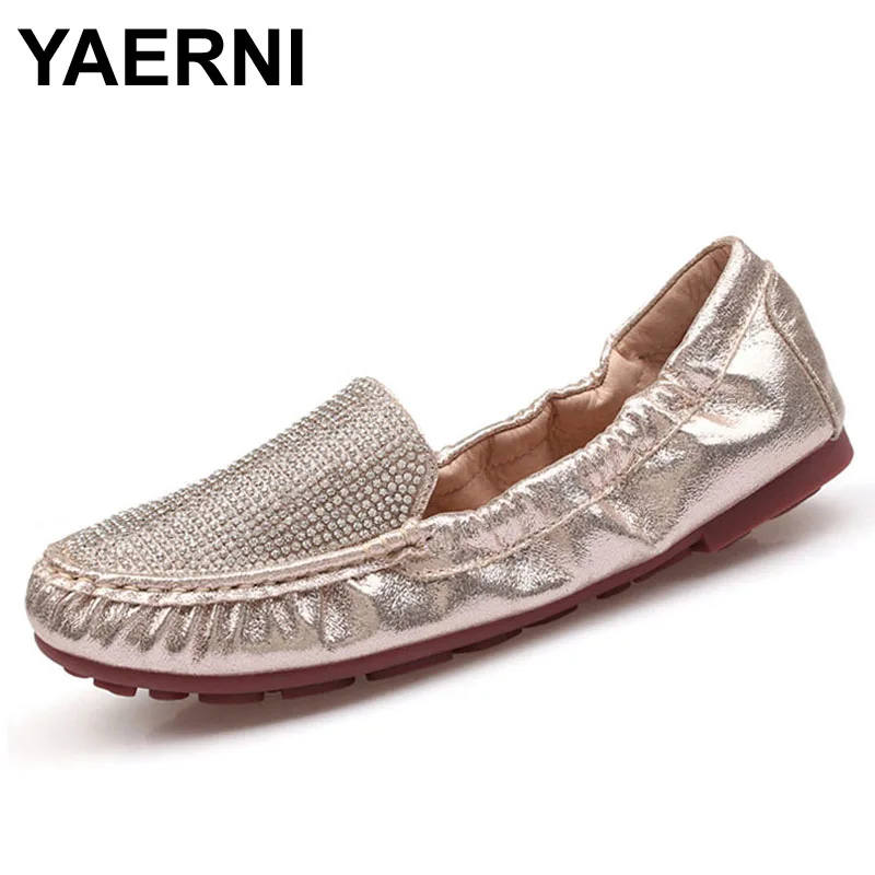 

YAERNI 2019 Rhinestone Women Shoes Spring Fashion Crystal Shallow Sequin Women Loafers Ballet Flats Lady Fold-able Shoes