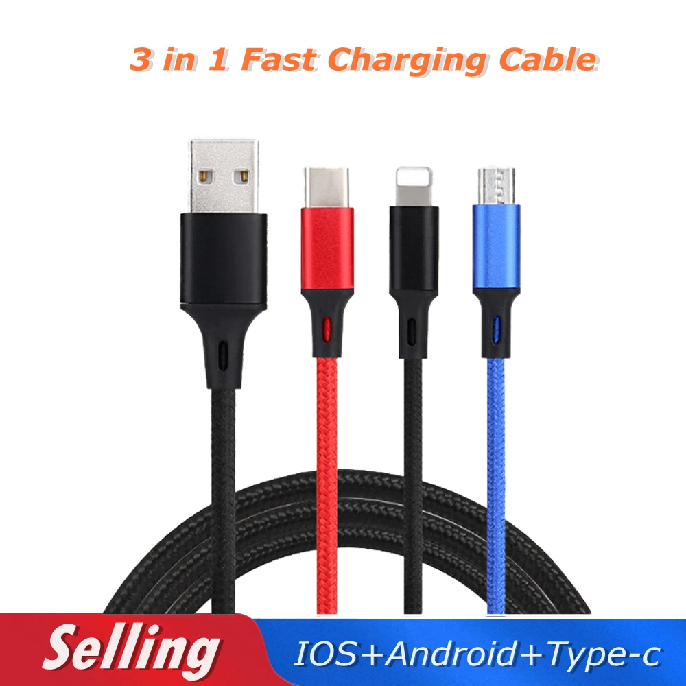 Высокое качество 3 в 1 Micro USB/type C/IOS Быстрая зарядка зарядное устройство кабель синхронизации данных Шнур для Iphone/HUAWEI/Xiaomi/samsung