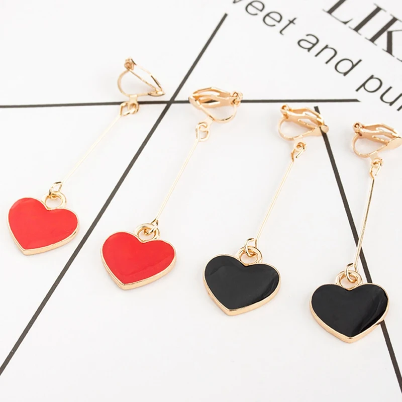 Новые модные простые черно-красные эмалированные серьги в форме сердца персика