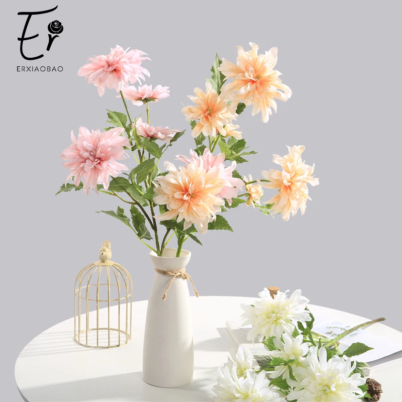 Erxiaobao высокое качество помпон Далия шелковые искусственные цветы искусственная