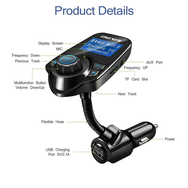 Автомобильный MP3 аудио плеер T10 Bluetooth FM передатчик беспроводной модулятор