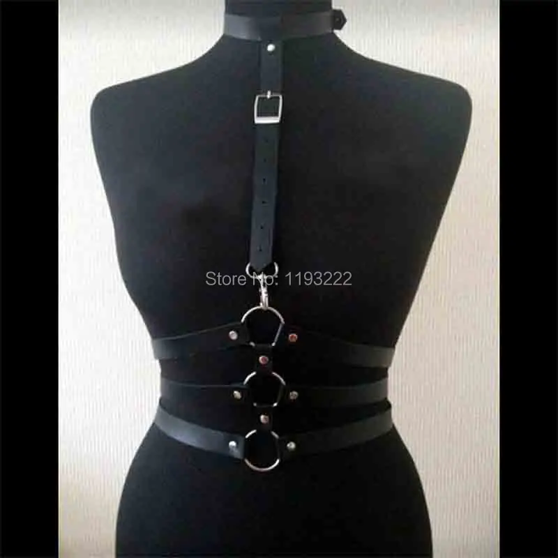 Кожаный ошейник на бретельках 3 ряда|gothic handmade|harness punkgothic body |
