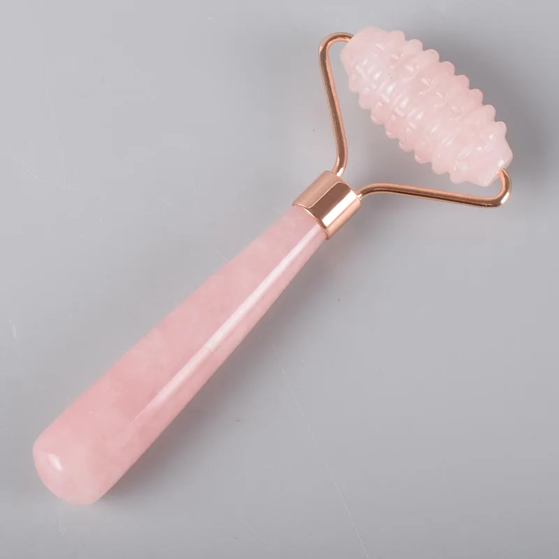 Rose quartz Пилообразный нефритовый Ролик массажный уход за лицом шеи уход за лицом инструмент натуральный кристалл ролик для лица Уход за телом красота - Цвет: Rose quartz