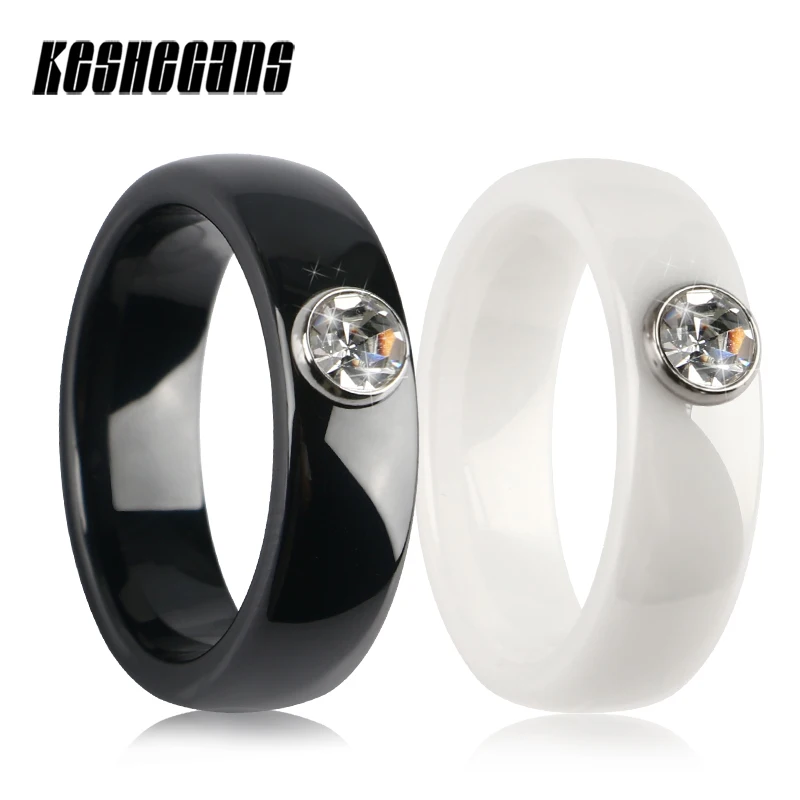 

2018 Круглый Кристалл женские керамические кольца черный белый гладкий модные ювелирные изделия для женщин женское элегантное для свадьбы п...