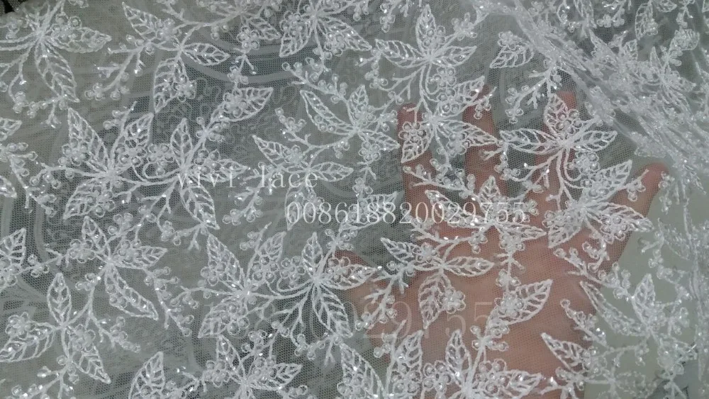 5 ярдов полностью белые бусины в форме листьев вышивка блестками французское