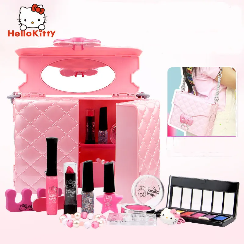 HELLO KITTY, Детская косметика, для девочек, rincess, губная помада, игрушка, сумка для хранения, губная помада, лак для ногтей, набор для макияжа, детские игрушки для макияжа