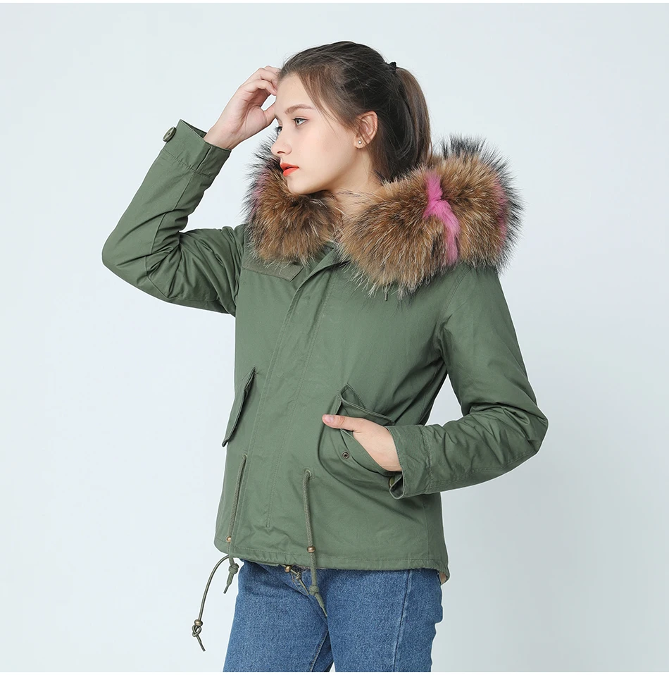 Бренд OFTBUY,, хаки, зеленый, зимняя куртка, пальто, женская парка, пальто с натуральным мехом, натуральный большой енотовый меховой воротник, теплая, толстая, мягкая подкладка