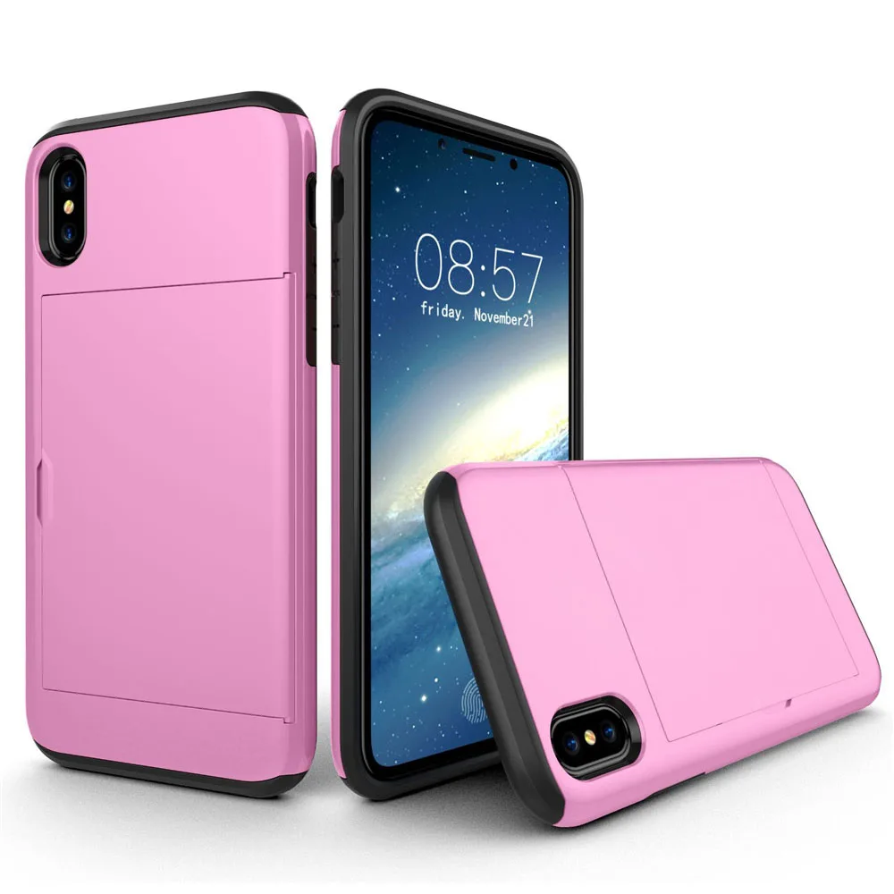Розовый Чехол для телефона samsung, чехол, двойной держатель для карт, ударопрочный кошелек, защитный чехол для samsung S6/S7/S8/S9/S10, чехол s - Цвет: Розовый
