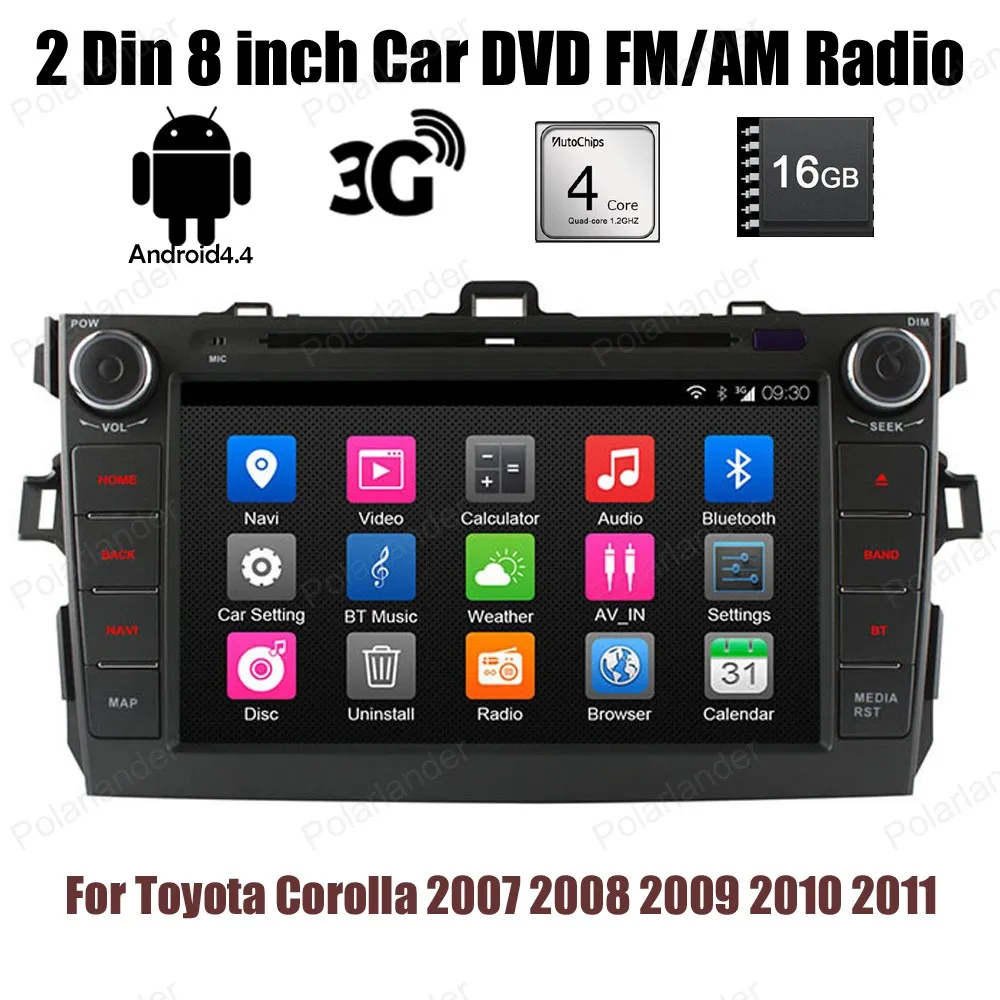 Android 4 ядра dvd плеер автомобиля 16 г ROM 2 Din 8 дюймов стерео BT GPS wifi радио для Toyota Corolla 2007
