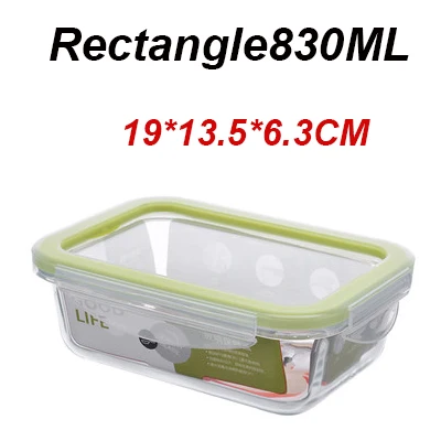 Rectangular 830ml Стеклянный Ланч-бокс для микроволновой печи с подогревом Холодильный запаянный герметичный контейнер для еды прозрачный боросиликатный пищевой контейнер - Цвет: Rectangular 830ml