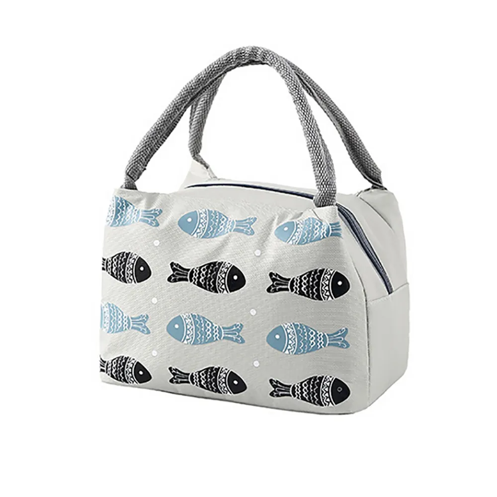 New Portable Lunch Bag for Kids Women Cartoon Fish Pattern Insulation Box Waterproof Canvas Picnic Travel Storage Tote | Дом и сад