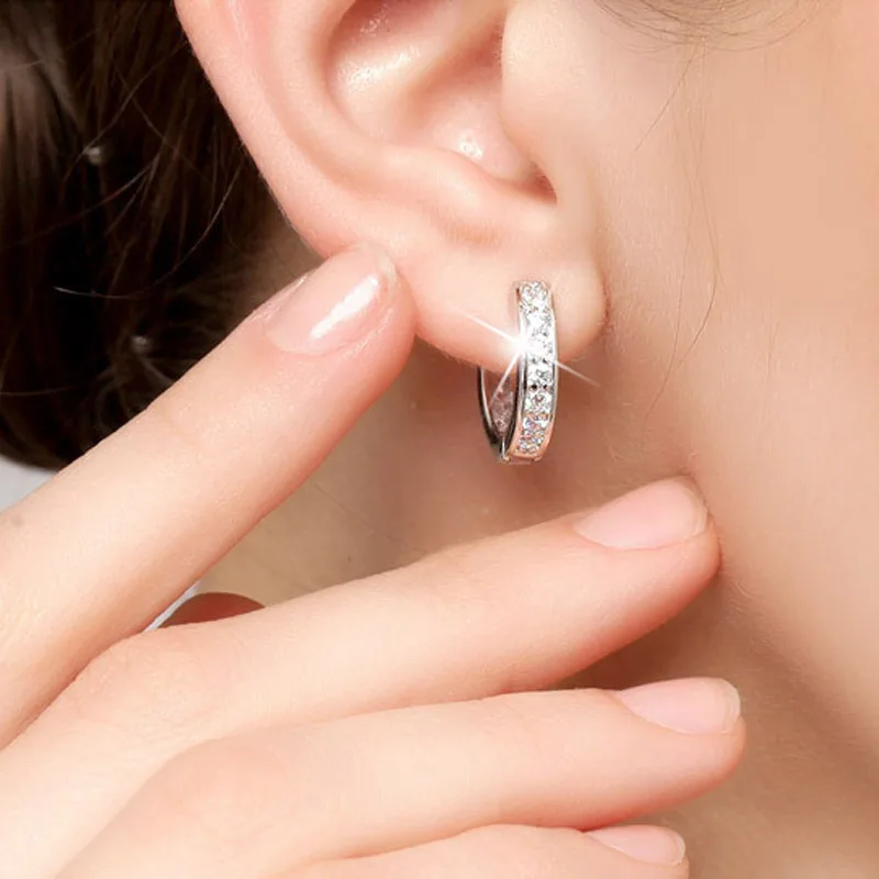 1 Pair Fashion Women Paved Crystal Zircon Round Hoop Earrings Simple Fine Jewelry Gifts HSJ88 | Украшения и аксессуары