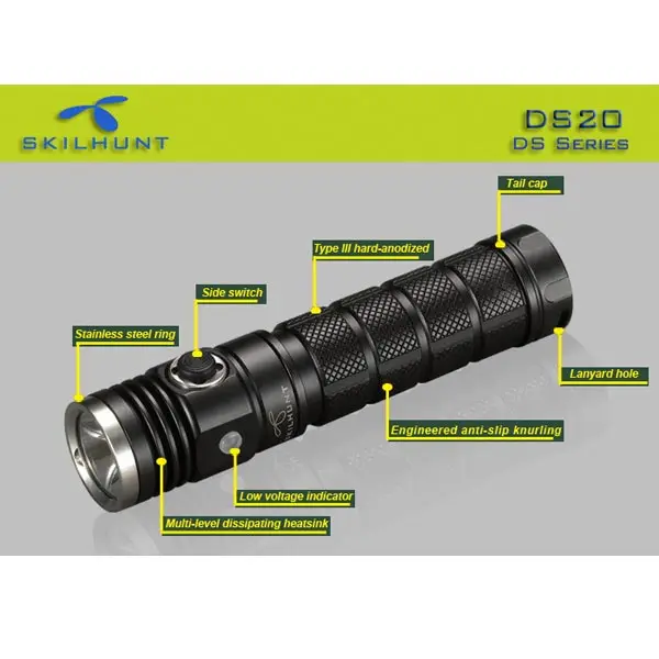 SKILHUNT DS20 супер яркий водонепроницаемый 2 5 режимов 480 люмен светодиодный фонарь 18650/14500/CR123A Battry для кемпинга