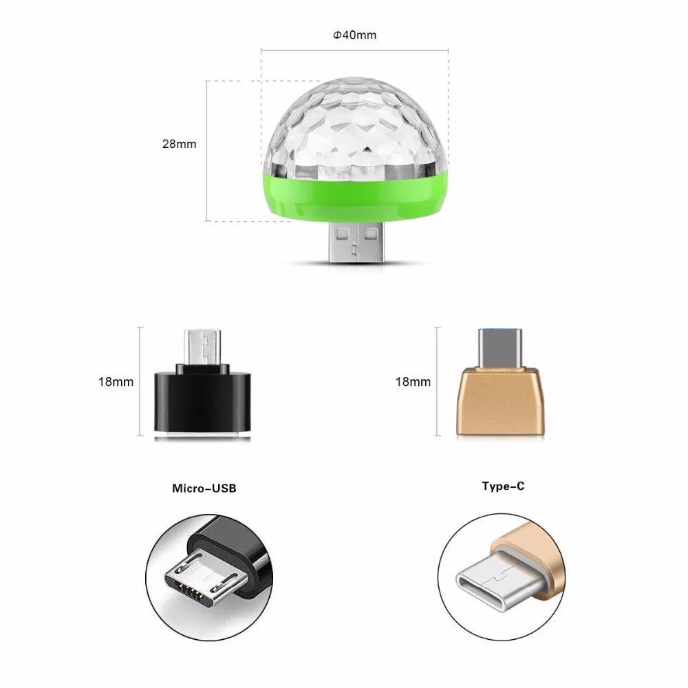 5 в звуковый музыкальный сенсор 4 Вт RGB USB LED Ночной сценический свет тип-c микро