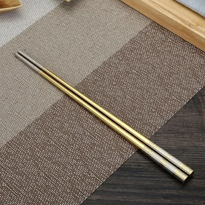 Golden Противоскользящие палочки для суши из нержавеющей стали, китайские азиатские палочки для еды, квадратные противообжимные противоскользящие палочки - Цвет: Golden
