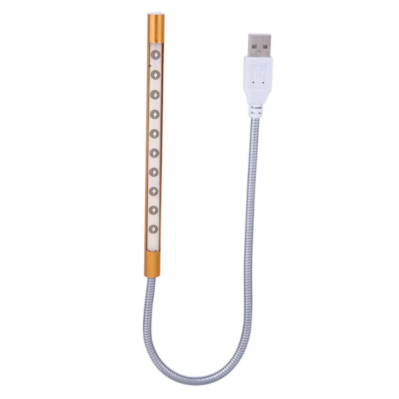 

10 LED New Portable Bar Lights Portable USB Flexible Stick Dimmable Touch Switch LED White Light for Laptop Computer (Gold)