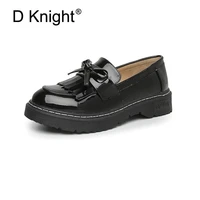 new arrival ladies casual slip on patent loafers sweet young girls campus oxford shoes big size 34 43 womens tassel bow oxfords