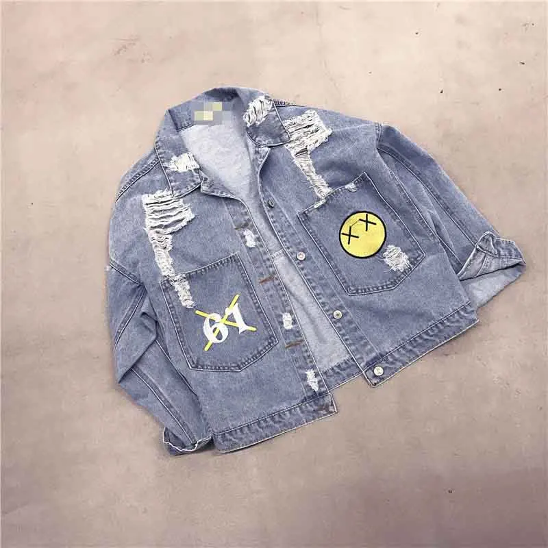 Новое джинсовое пальто для женщин 2019 BF стиль Harajuku Свободные куртки рваные