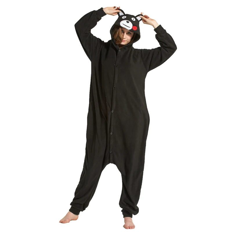 fleece Взрослый Мультфильм Монокума комбинезоны коричневый Тедди Pedo Kumamon Rilakkuma Черный Медведь животных кигурумы пижама в виде костюм Косплея - Цвет: fleece