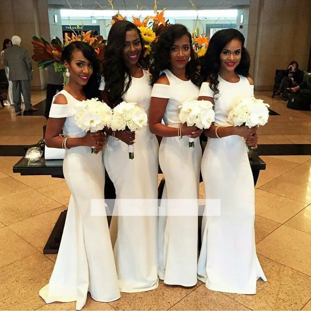 

2019 белые дешевые платья для подружек невесты ниже 50, Длинные свадебные платья с рукавами-крылышками русалки