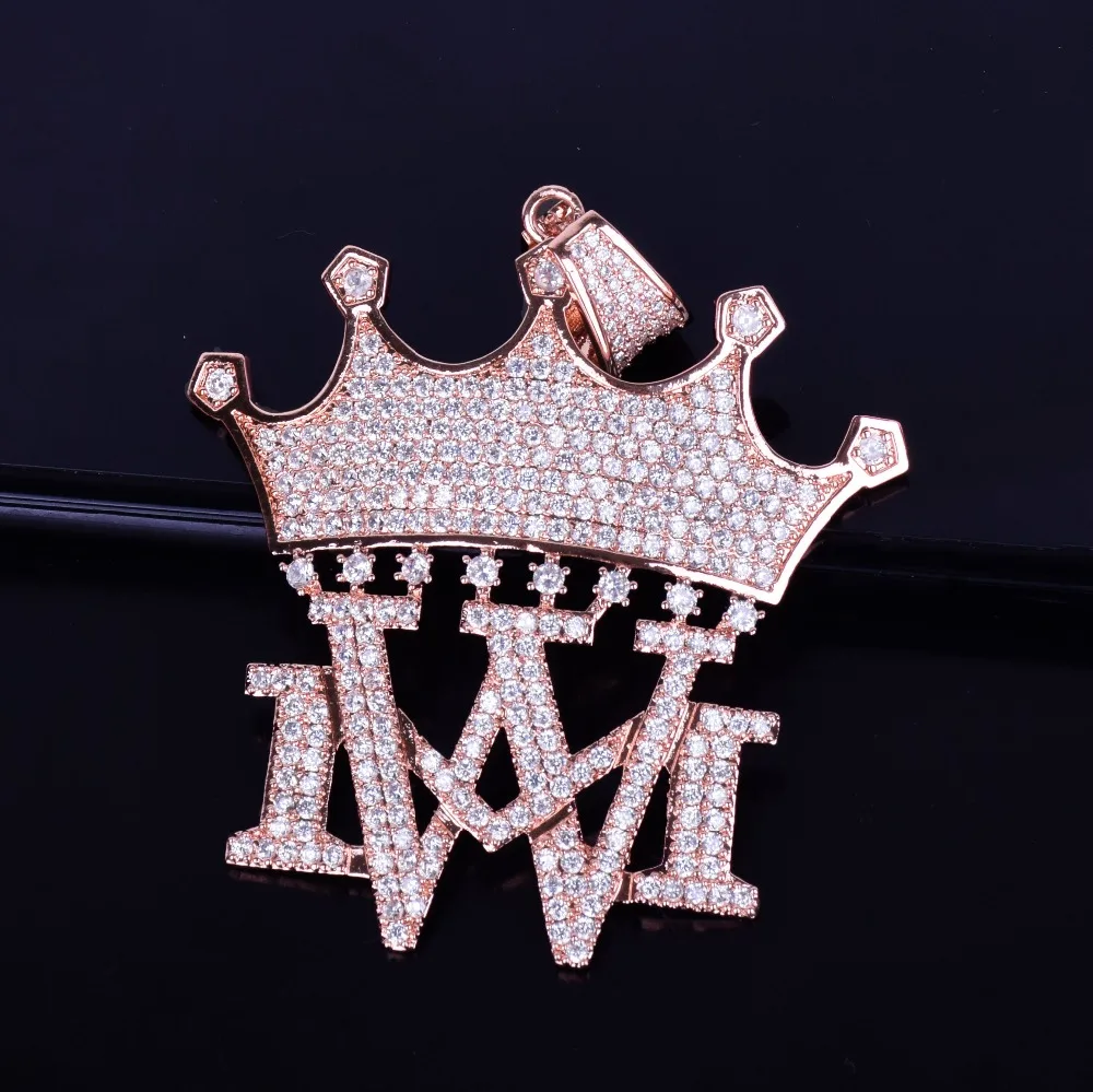 Корона с MW ожерелья и кулоны с теннисной цепочкой Золото Серебро Цвет Bling кубический циркон мужские хип хоп ювелирные изделия