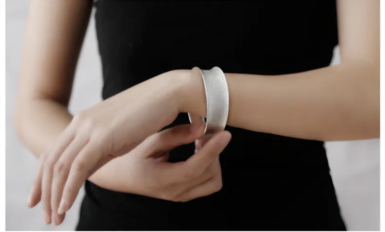 

Uglyless Real S 990 Silver Wide Bangles for Women Exaggerated Designer Concaved Opening Bangle Personalized Ethnic Dress Jewelry