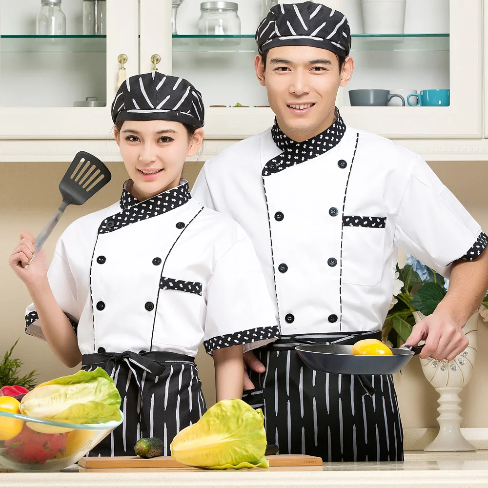 

White Chef's Short-sleeved Summer Wear Shirt Hotel Chef Suit Fast food Restaurant Chef Clothes Kitchen Work Uniform