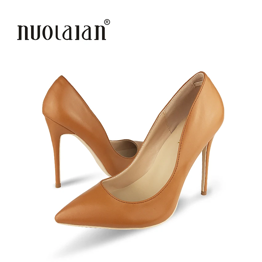 Женские туфли лодочки на высоком каблуке коричневого цвета с острым носком|high heel