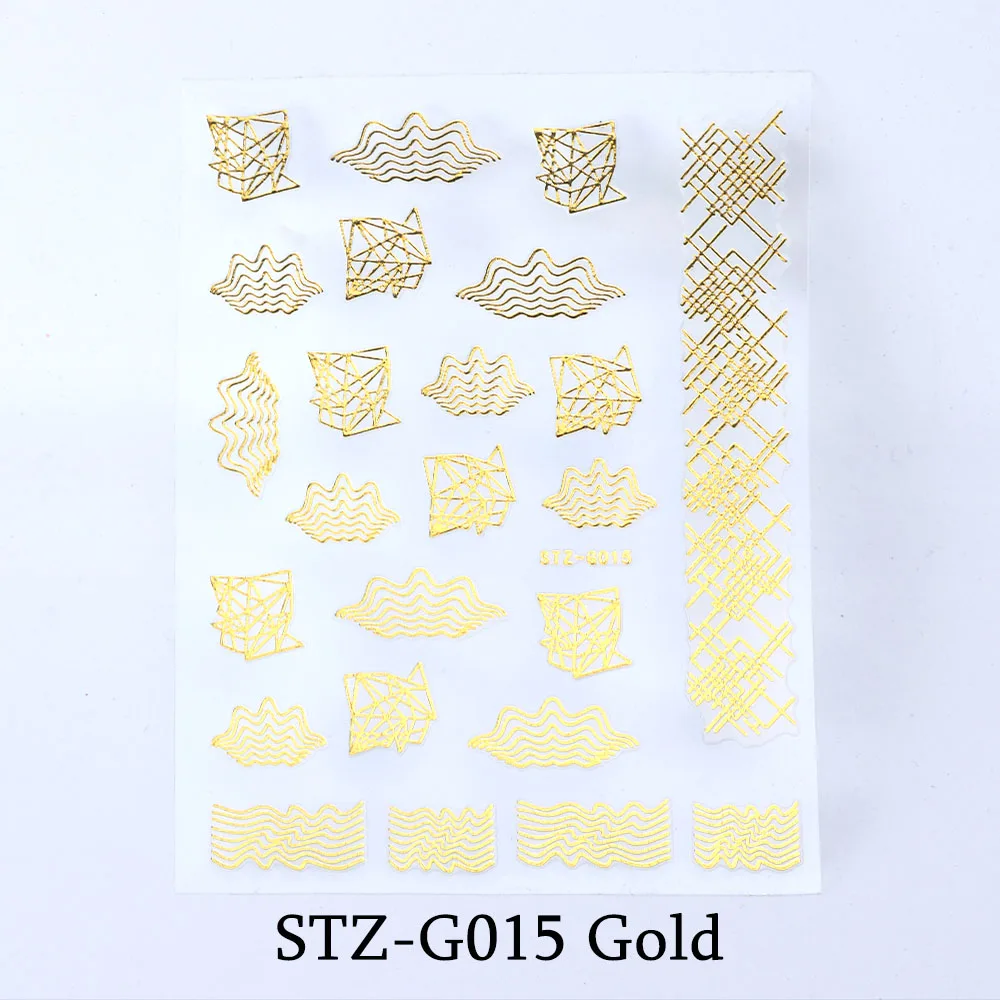 STZ-G015 Gold Золотая проволока, наклейки для ногтей, волнистая линия, слайдеры, серебряная полоскающая лента, Переводные картинки для дизайна ногтей, 3D клей, маникюрные украшения, BESTZG14-20 - Цвет: STZ-G015 Gold