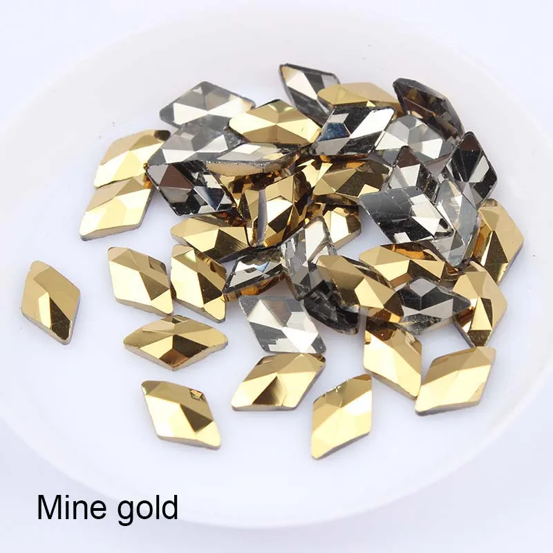 Mine gold Новинка; модные стильные женские туфли 6X10 мм Большой ромба дизайн ногтей Стразы 30/100 шт для DIY 3D украшение для ногтей - Цвет: Mine gold