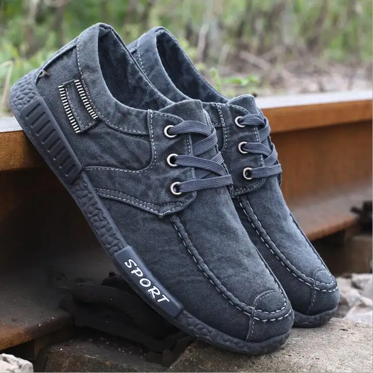 New Fashion 2017 Breathable Canvas Mens Shoes Lace-Up Solid Light shoes Spring Autumn Casual Denim For Men | Обувь