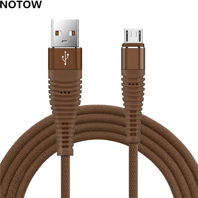 brown Notow синхро-адаптер длиной 1 м/2 м/3 м вспомогательный стереоаудиокабель в тканевой оплетке 2A Micro USB кабель синхронизации Зарядное устройство кабель для Samsung Galaxy S6/S6 Edge/S7/S7 Edge/A3/A5/A7 - Тип штекера: brown