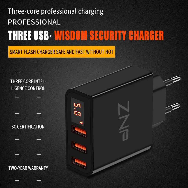 Светодиодный дисплей 3 4 USB зарядное устройство, ZNP универсальное USB ЗУ для мобильного телефона быстрое зарядное устройство для iPhone samsung Xiaomi 3.4A