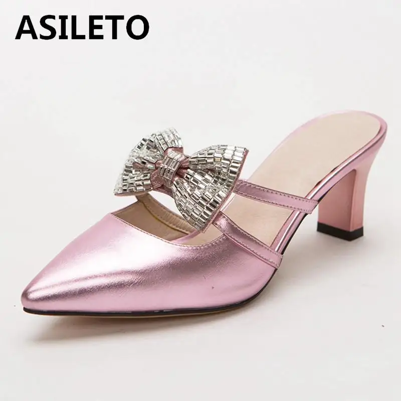 ASILETO мюли обувь женские сандалии с бантом на высоком каблуке острым носком летние