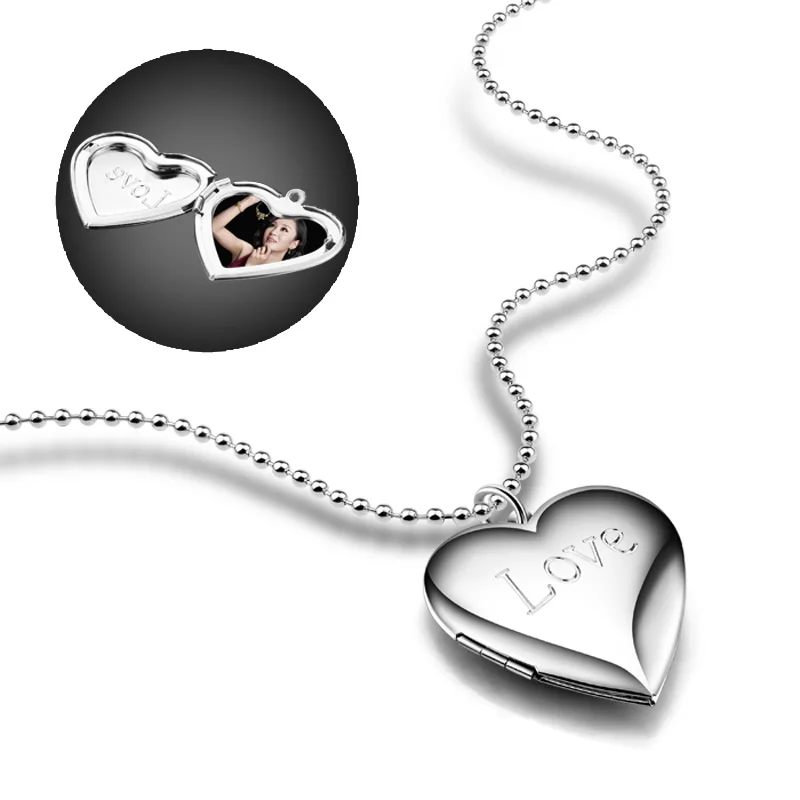 Solid 925 sterling silver photo box pendant Fashion DIY necklace LOVE heart-shaped for woman Valentine's Day gift | Украшения и