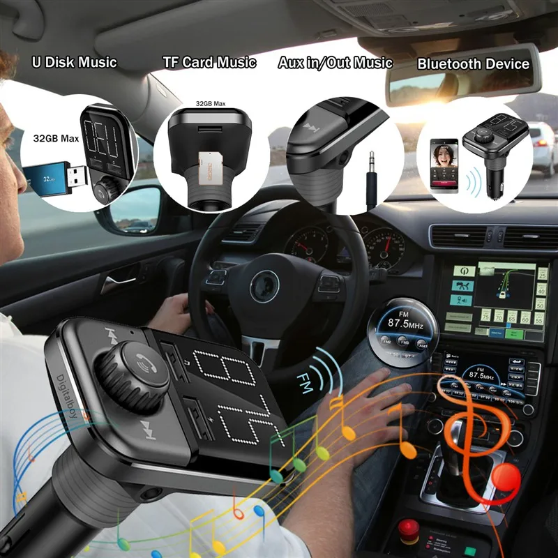 Fm-передатчик Bluetooth Радио адаптер громкой связи автомобильный комплект 3.4A Dual USB