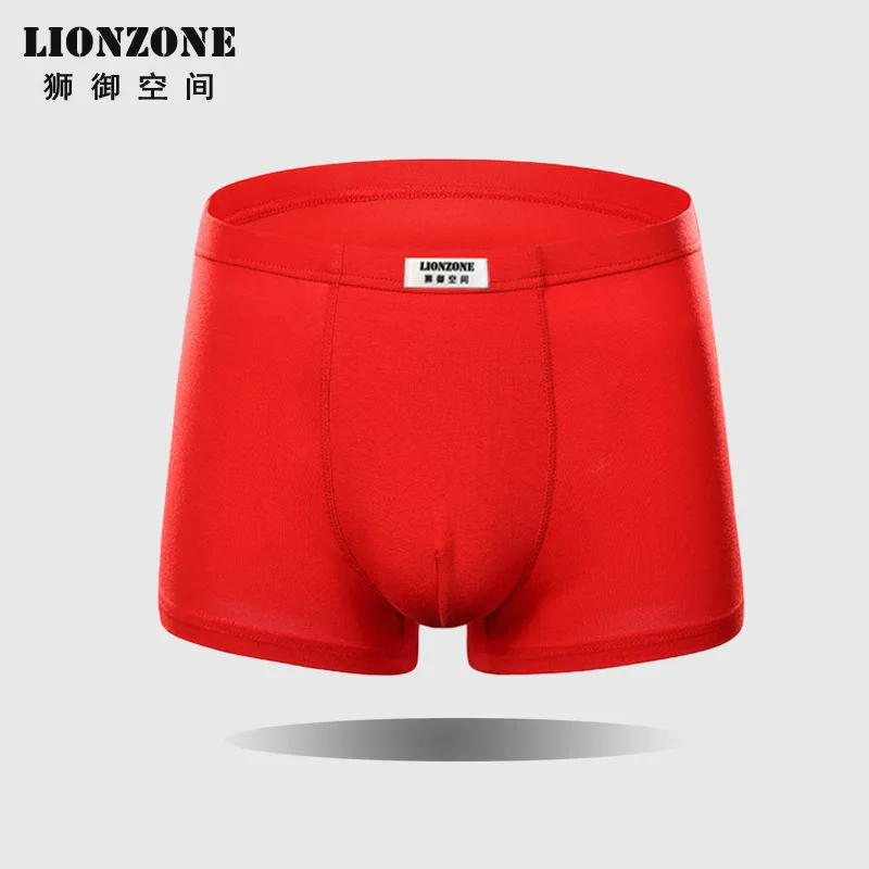 Red LIONZONE Новые популярные однотонные сексуальные мужские трусы-боксеры мягкое дышащее Нижнее белье Мужские удобные мужские трусы боксеры - Цвет: Red