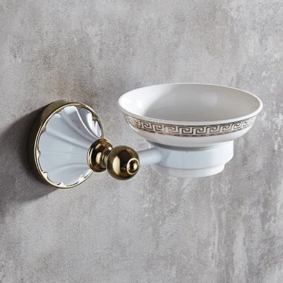 soap dish Набор аксессуаров для ванной комнаты, золотой и белый держатель для бумаги, вешалка для полотенец, мыльница, вешалка для полотенец, стеклянная полка, крючки, набор аксессуаров для ванной комнаты - Цвет: soap dish